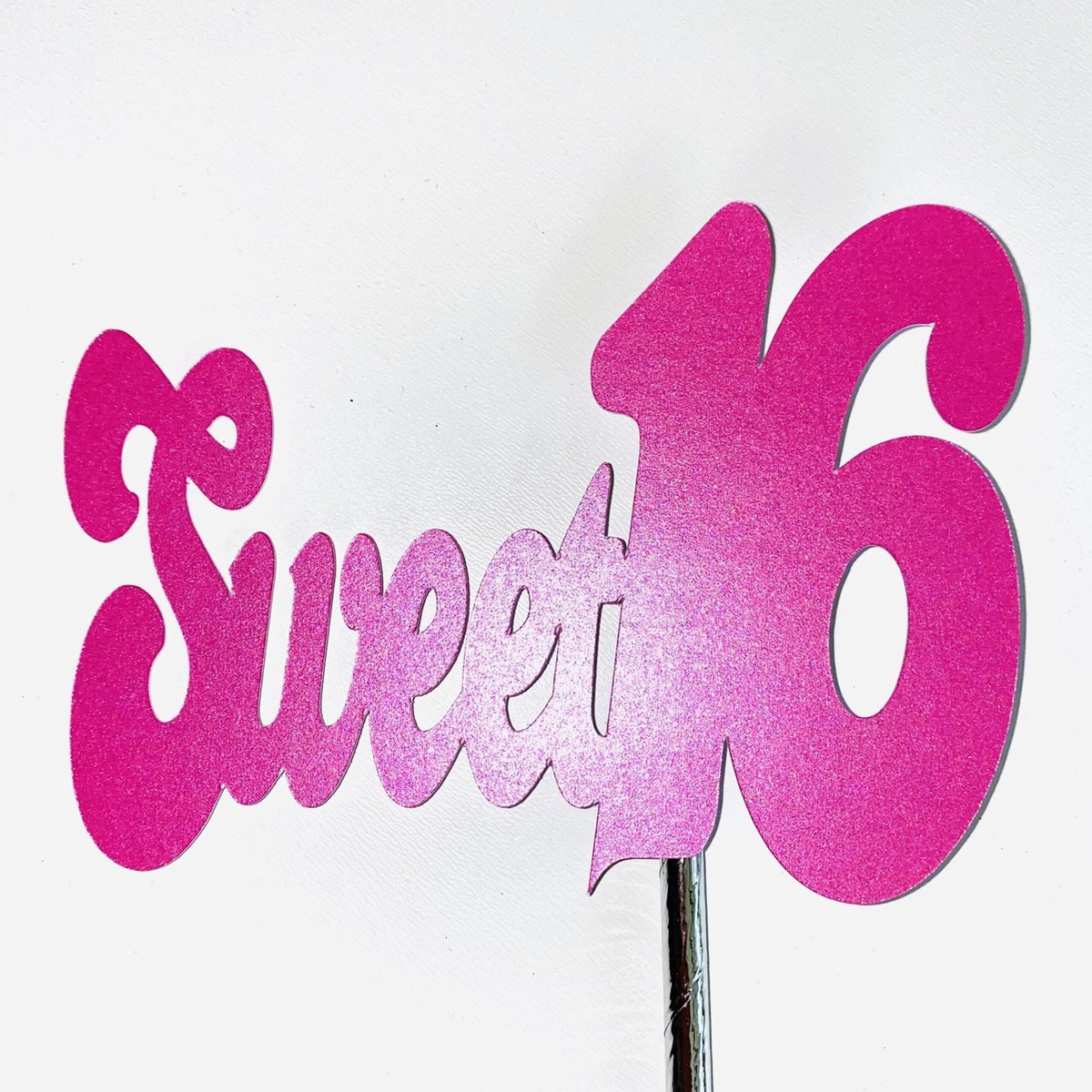 Taarttopper| Cake topper | Verjaardag| Sweet Sixteen 16 | Fuchsia parelmoer|14 cm| karton